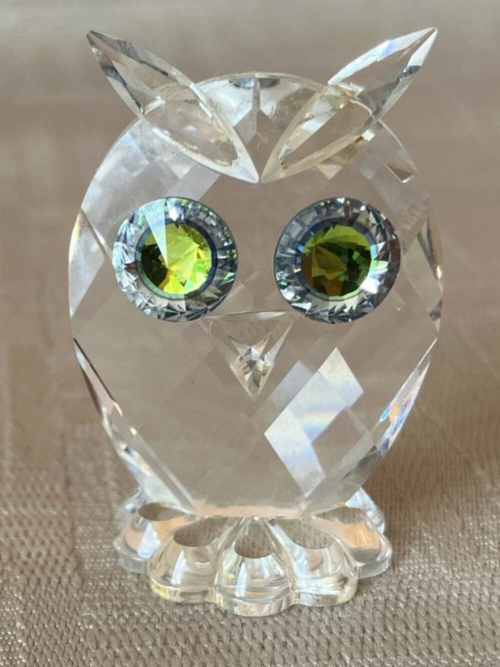 Swarovski Woodland Creature 1 3/8" Crystal OWL Greenish Eyes with Etched Mark